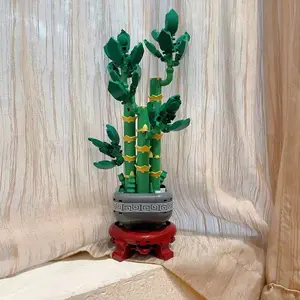 Viewing Bamboo Block Puzzle Assembly, Lucky Bamboo Blocks with Display Stand, Premium Abs Granules, Home Decor, Gift Choice, Birthday/festival/xmas