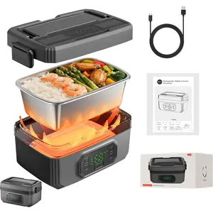 Portable Electric Lunch Box for Adults with Timer,Rechargeable Self Heating Lunch Box for Men with 1.6L SS Container,24,000mAh  , Convenient for Work/Travel/Camping