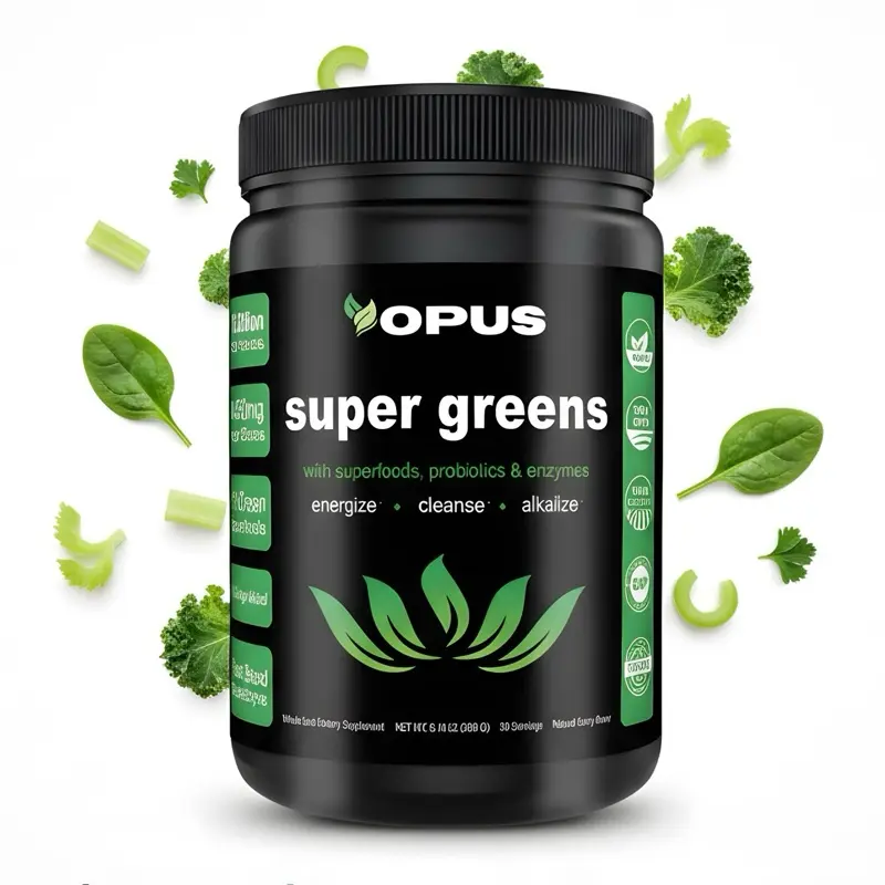 Opus Super Greens Powder Daily Boost - Energy, Detox & Cleanse w/Spirulina, Spinach, Kale + Nutrients - Digestive Enzymes & Probiotic Blend