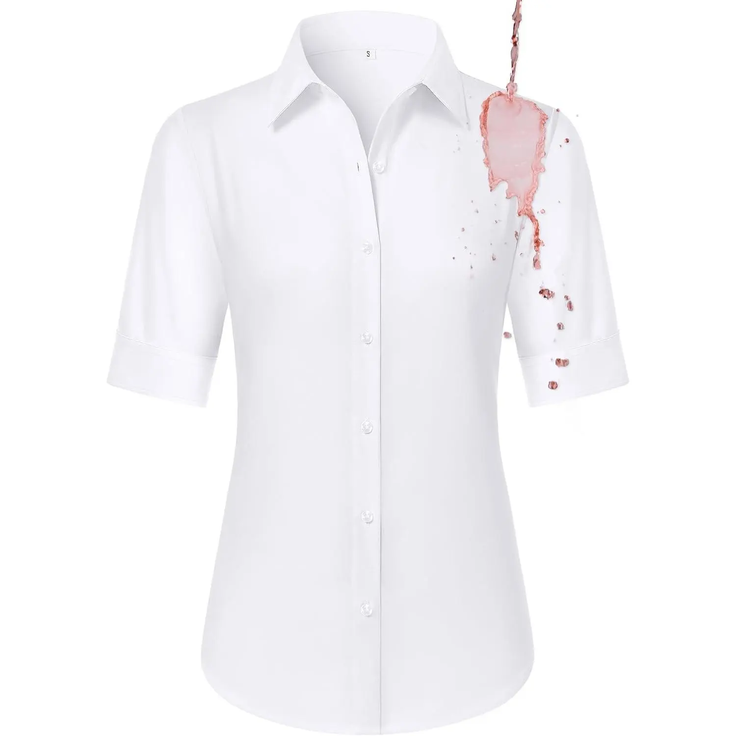Women's Short Sleeve Button-Down Shirt Stain-Resistant Wrinkle-Free(Gift)