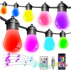 36FT intelligent outdoor string light waterproof, 15 dimmable RGB LED color ball bulbs USB power supply, outdoor string light color change 213 mode, remote control, decoration courtyard garden camping