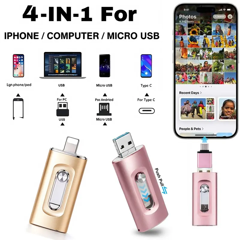 1PCS 512GB 4 In 1 Flash Drive, OTG Flash  With Free  , Lightning  Micro , Perfect Gift For Birthday Valentine Christmas type-c adapter USB Storage Flash Drive for Multiple Devices