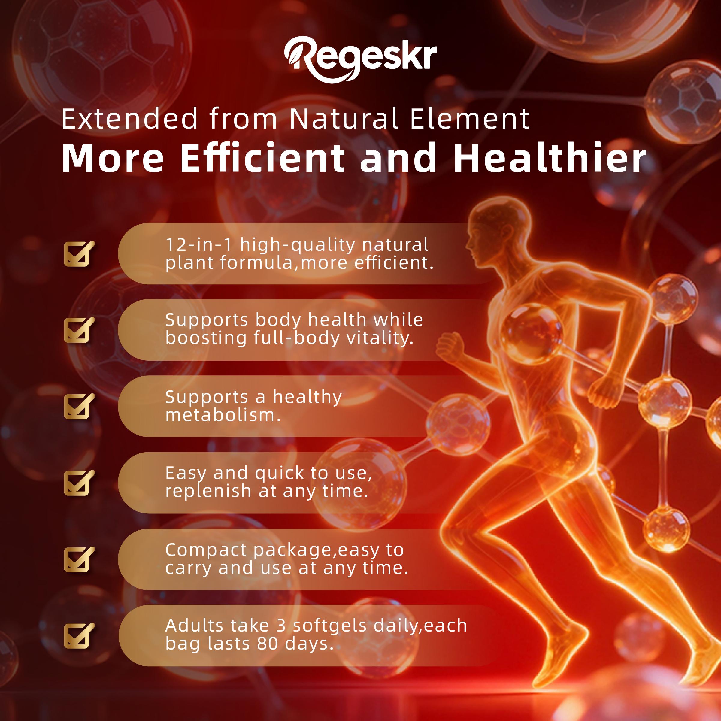 Regeskr Cayenne Pepper Softgel Capsules – Herbal Wellness Formula with Vitamins E, D3 & K2, Grape Seed, Hawthorn & Beetroot Extract (240 Softgels / 1 Pouch)
