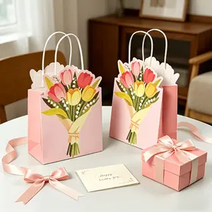 10pcs/20pcs Tulip Gift Packaging Bags, Handheld Paper Bags, Perfect for Weddings, Birthdays, Holiday Gifts, Elegant and Practical