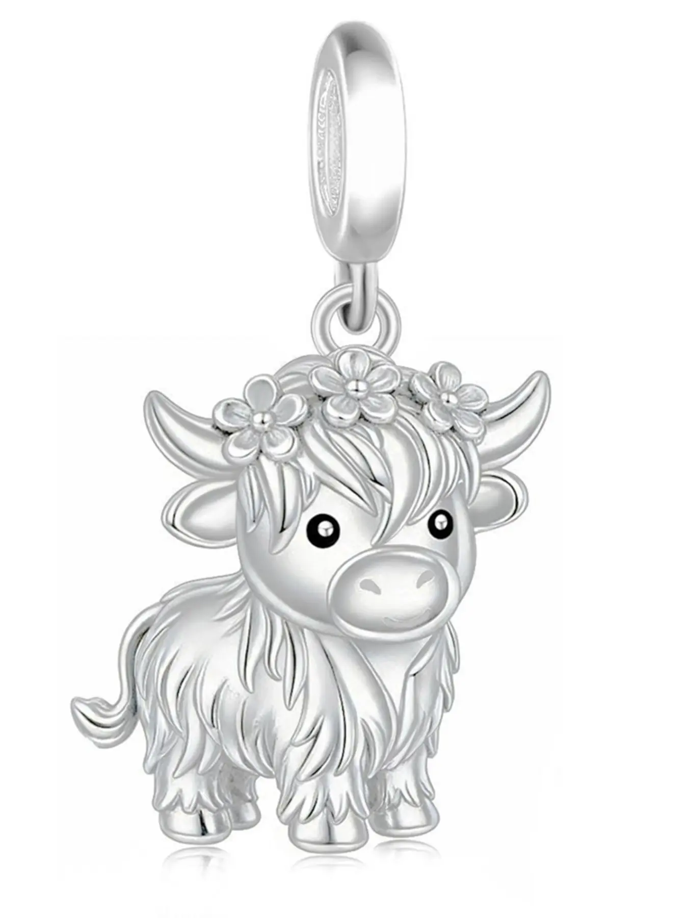 Cute Cartoon Highland Cow Pendant, Copper Plated Silver Color Charm, Animal Pattern, All Seasons, Perfect Gift for Friends