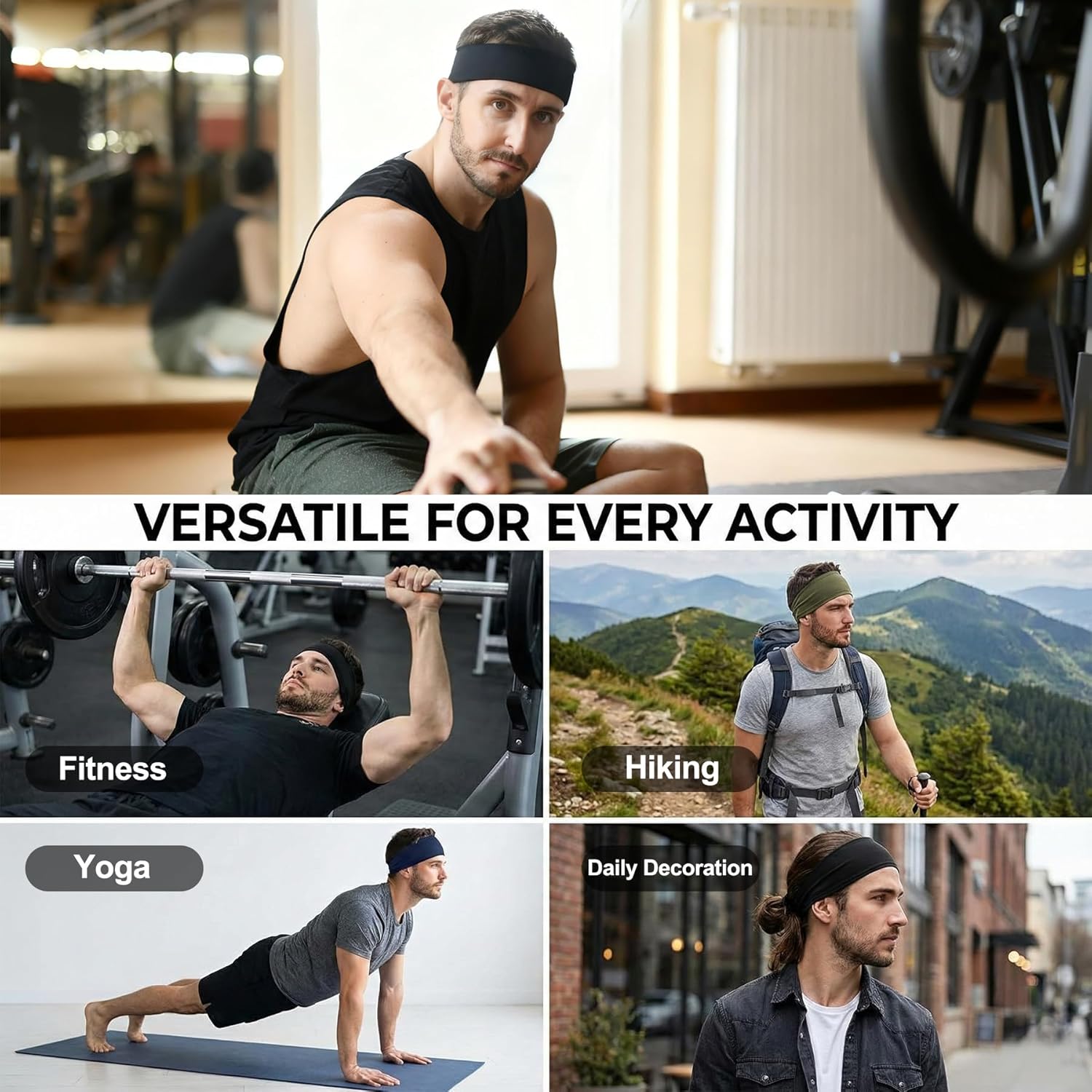 Mens Running Headband,5Pack,Mens Sweatband Sports Headband for Running,Cycling,Basketball,Yoga,Fitness Workout Stretchy Unisex Hairband Mens Running Headband,5Pack,Mens Sweatband Sports Headband for Running,Cycling,Basketball,Yoga,Fitness Workout Stretchy Unisex Hairband