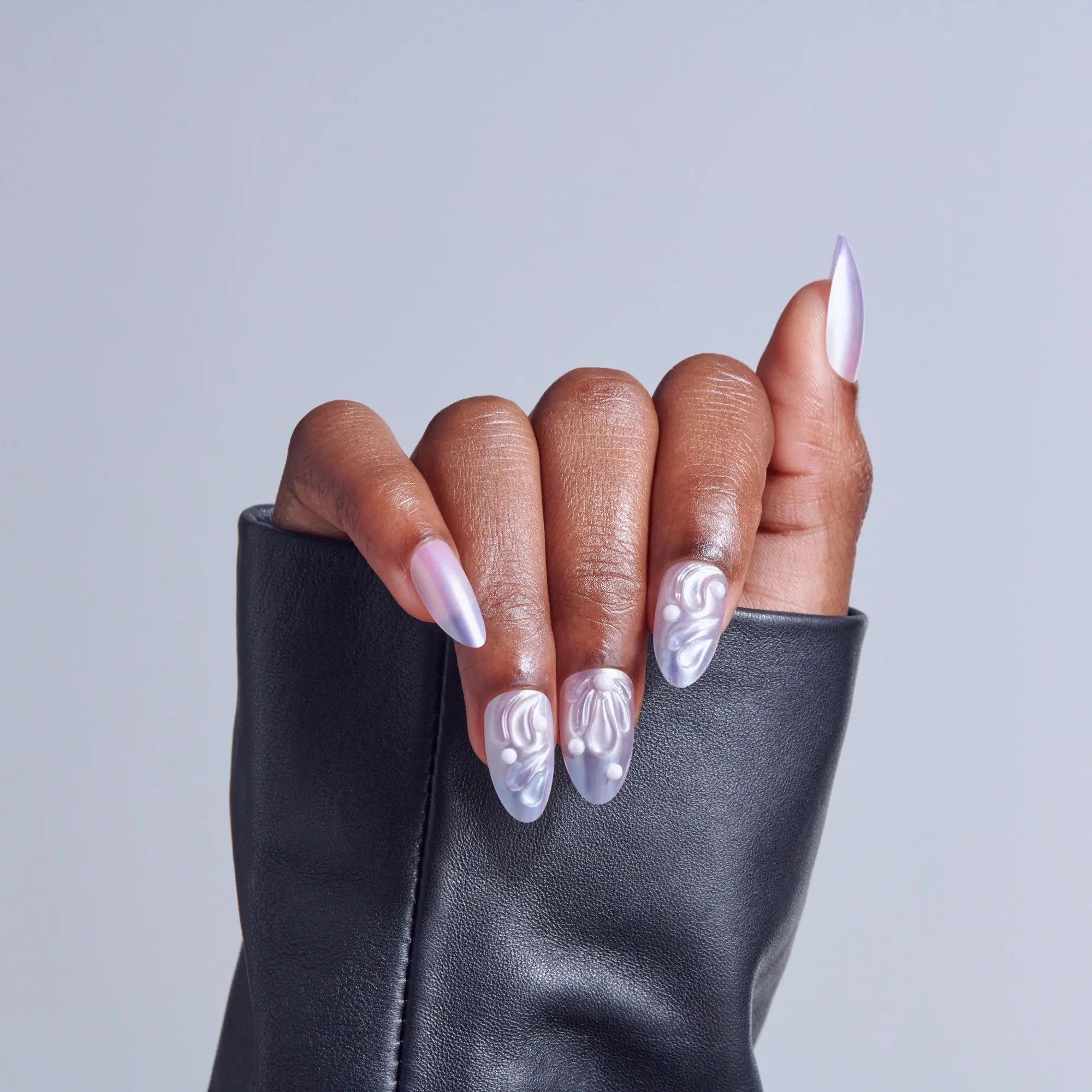 Kiss Icon Press On Fake Glue Nails - Remarkable | 3D & Jewel Design, Metallic Purple, Medium, Almond