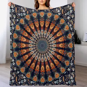 Indian Hippie Bohemian Throw Blanket Beautiful Peacock Mandala Blanket for Sofa Bed Couch Chair Or Dorm 50"x60"