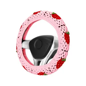 Crochet Strawberry Pattern Car Steering Wheel Cover, Cute Car Steering Wheel Protector, Universal Car Interior Decoration Accessories