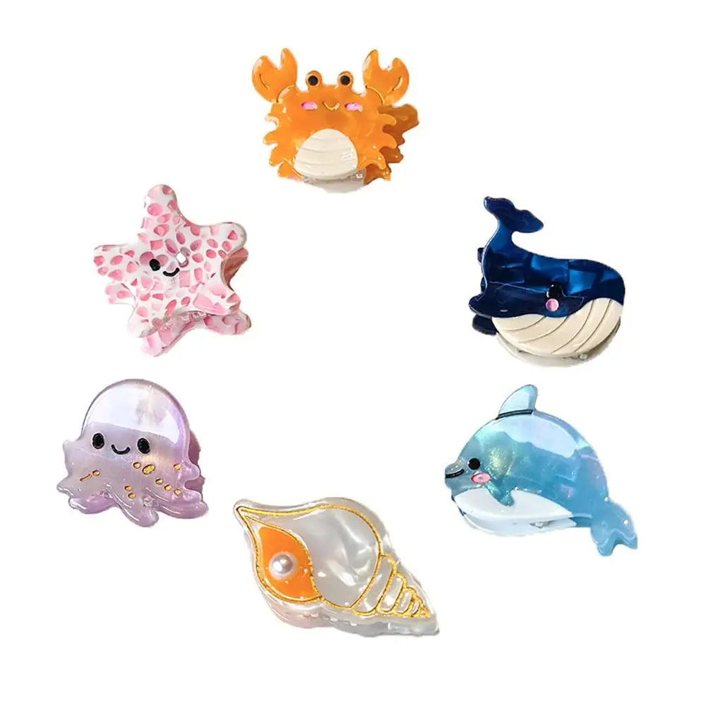SQ-HDW228 6PCS Sea Animals Small Hair Claw Clips for Women Girls Mini Ocean Hair Clip Hair Accessories with Sturdy Grip White Elephant Gifts