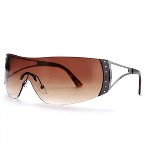 Fashion Sunglasses Y2K Future Technology Sports Mirrors Frameless Diamond Studded Brown Gradient Lens