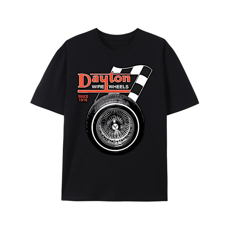 Dayton Wire Wheel Lowrider T-Shirt - Funny Men's Short Sleeve Graphic Tee, Black Casual Wear for Sports and Comfortable Daily Use, Machine Washable Cotton Top