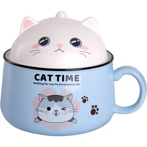 Cute Ramen Bowl Set,Kitty Ramen Bowl with Lid, Microwavable Ramen Cooker for  Ramen Noodles Soup Cups With Lid - 35 oz,Blue