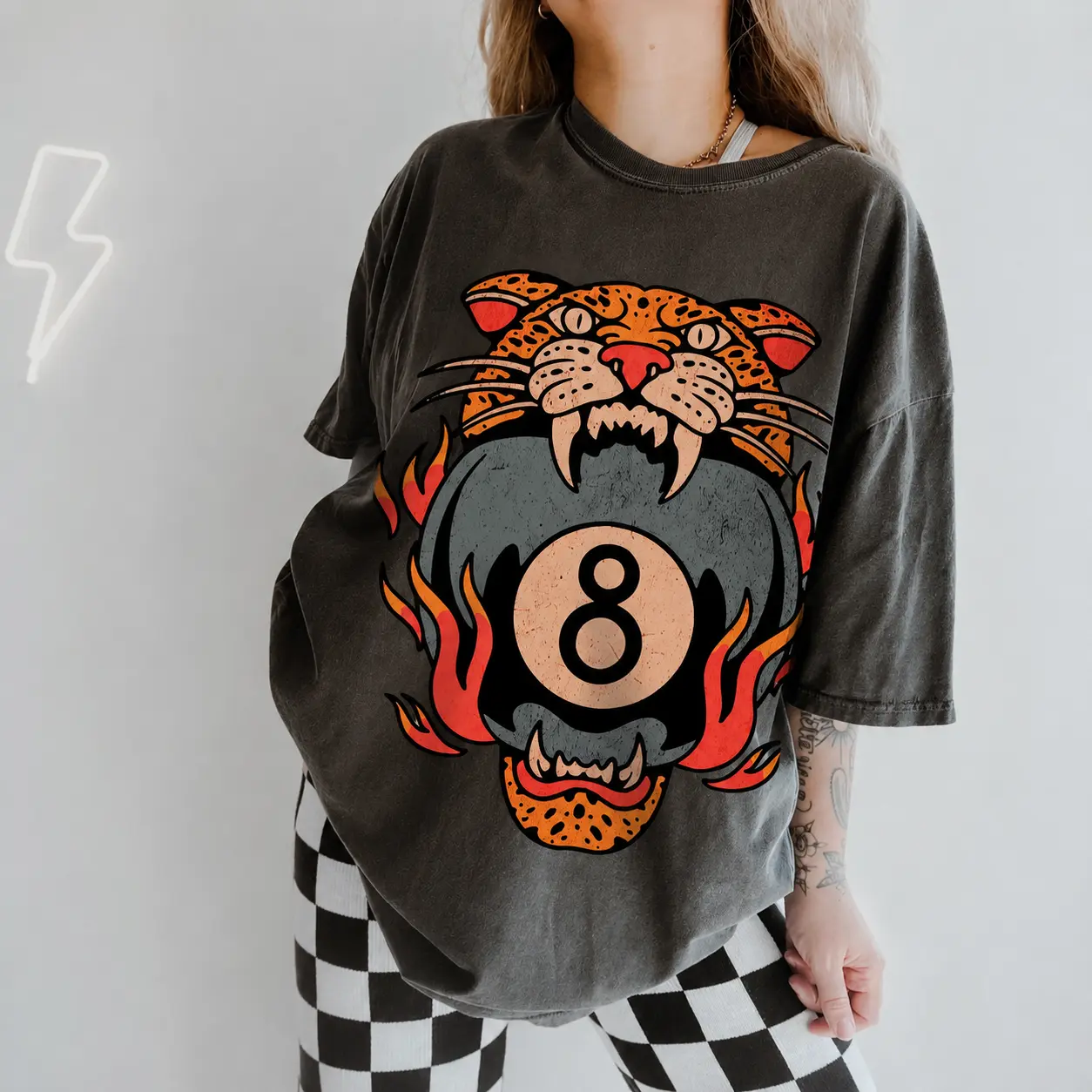 Comfort Colors Lucky Leopard Graphic Tee for Women, 8 Ball Vintage Western Shirt, Retro Tattoo Inspired Aesthetic T-Shirt, Yallternative Casual Top, Women Letter Print, Gift For Her, Cotton