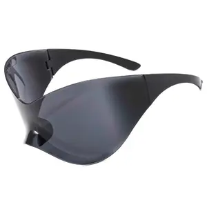 Silver sports sunglasses, punk style, unisex, Y2K futuristic wraparound sunglasses design