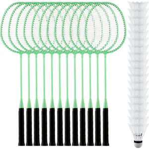 12 Pcs Badminton Rackets Bulk with 18 Nylon Badmintons Shuttle Set for Beginners Advanced Players for Backyard Gym Beach Outdoor
