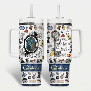 Coraline Cartoon Cup 40 oz 20 oz Tumbler With Handle, Retro Cartoon Cup, Memory Movies, Gifts