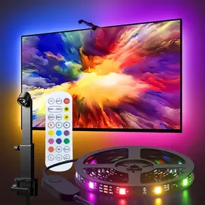 3.81meter Smart TV LED Backlight with Camera - RGB Color Changing Lights, Music Sync RGBW Strip, USB-Powered (with Button Battery), Compatible with Smart TVs for Home Theater, Gaming, Video Calls, LED Light for Tv, Gaming Room Decor