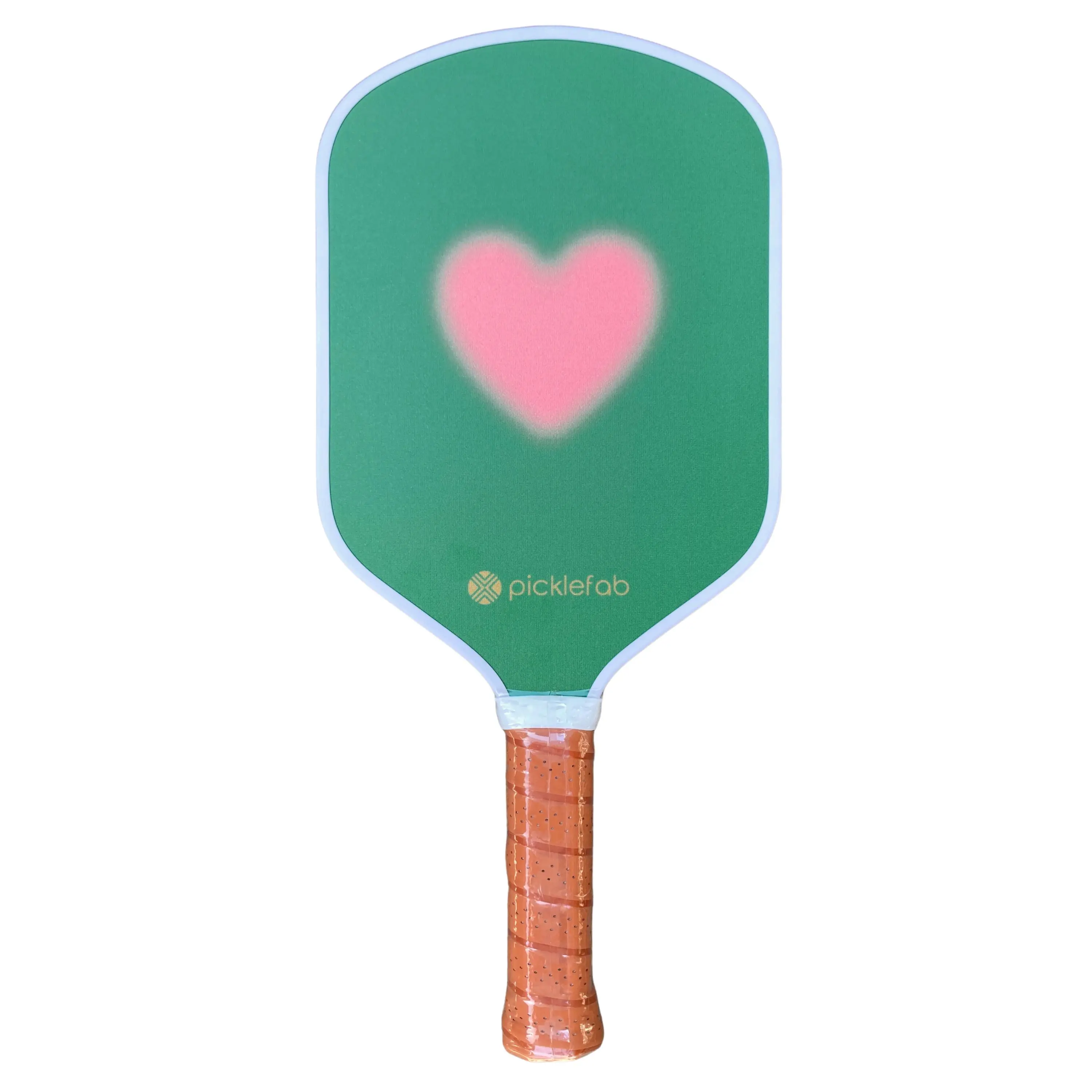 Picklefab Blurred Heart Fiberglass Pickleball Paddle for Women- Female Single Paddle with Smaller Grip - Girly Pink and Green Textured Racket Surface - Lightweight 8oz 16mm Core 16.5" Length - Designer Pickleball Gifts for Ladies