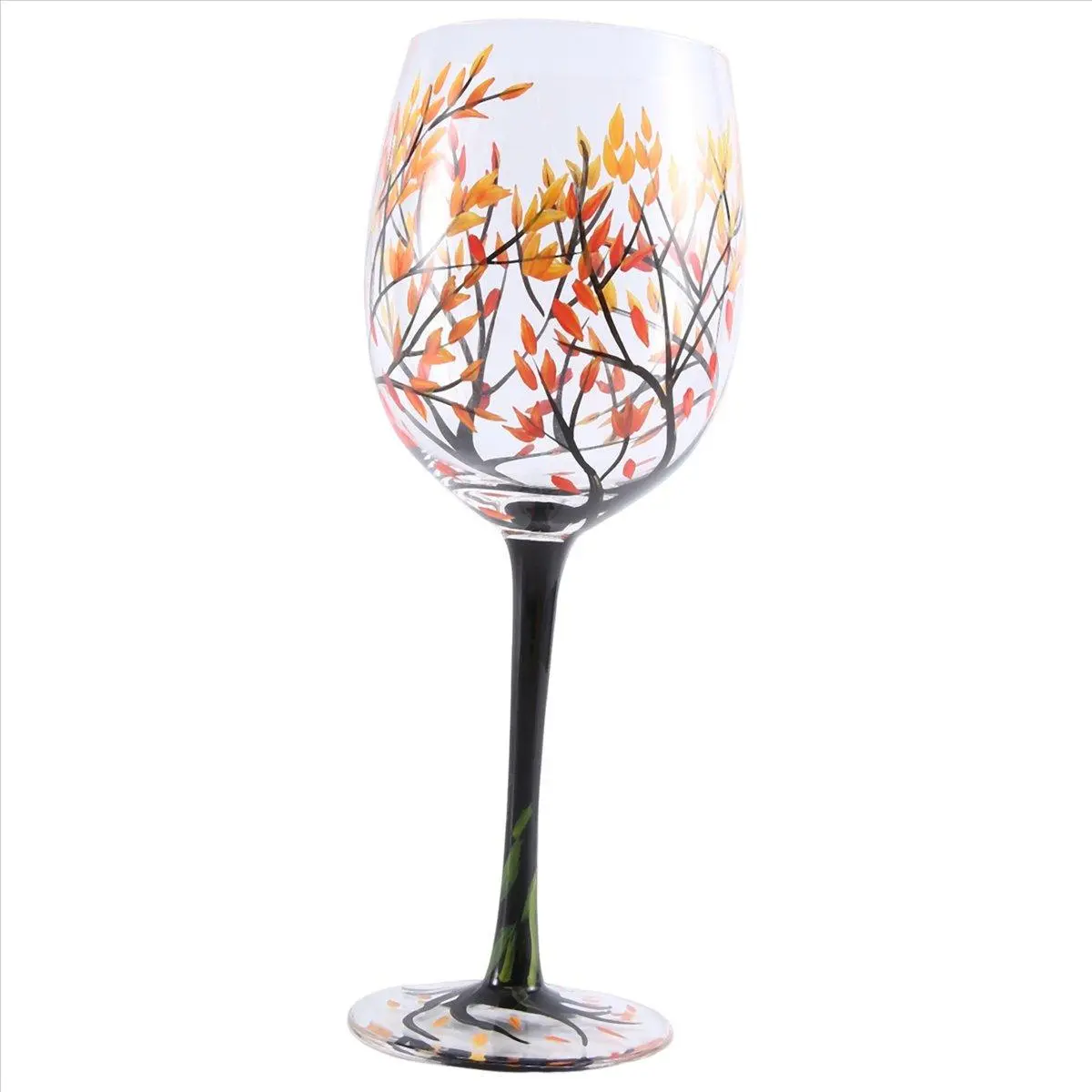 Hand-Painted Autumn Tree Wine Glass, 1-Piece 15oz Drinkware with Fall Leaves, Eco-Friendly Glass for Thanksgiving & Home Dining, Hand Wash, One-Piece