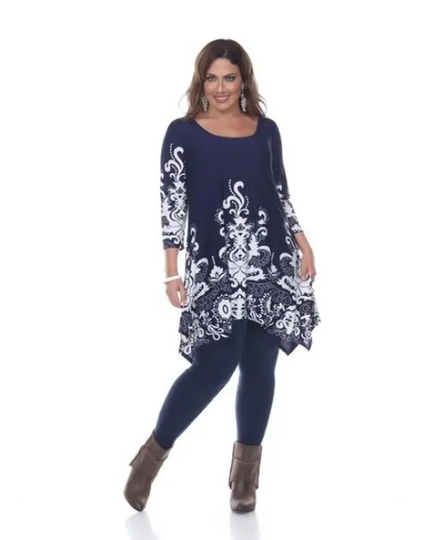 White Mark Universal PS1301-09-1XL Plus Size Yanette 1XL Navy Dog & Cat Costume - 3/4 Sleeve Print Top & Tunic, Casual Outfits, Comfortable Fit Leggings, Pet Apparel