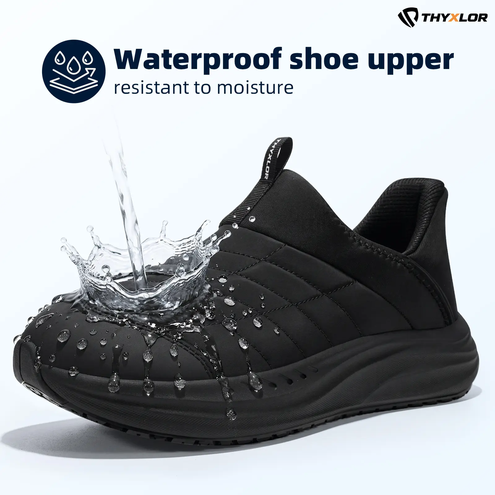 THYXOR Men's Black Slip-On Waterproof Safety Shoes - Kitchen Chef Shoes, Non-Slip, Oil-Resistant, Lightweight, Comfortable Food Service Work Footwear