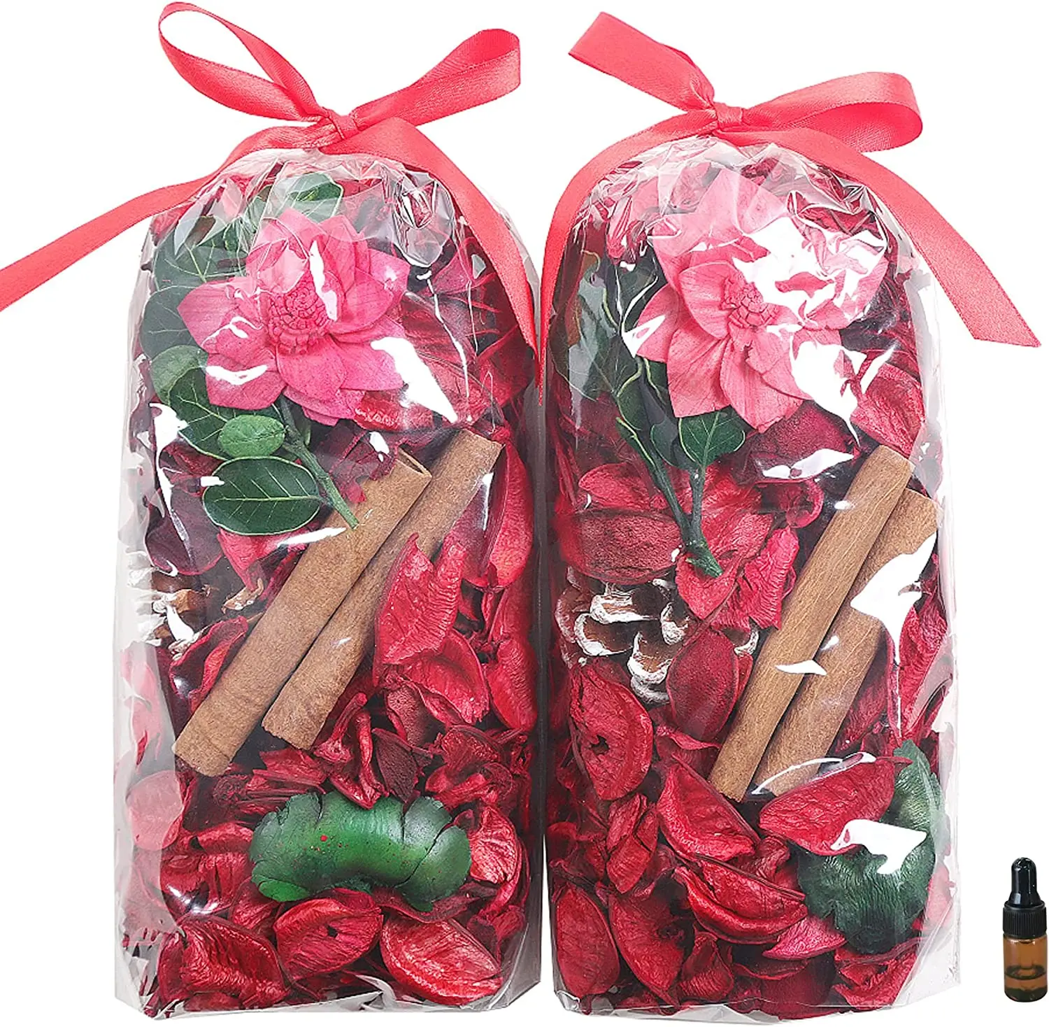 Qingbei Rina Christmas Potpourri Bags,Cinnamon Scented Red Potpourri Bowl Filler,Xmas Dried Flowers Home Fragrance Sachet of Petal, Holiday Winter Vase Filler Decor,8.4 oz(Red)