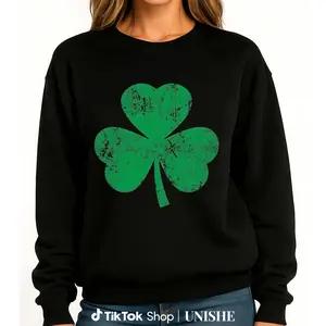 St Patrick's Day Sweatshirt with Vintage Shamrock Design for Men and Women