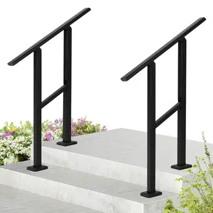 2 Step Hand Rails for Outdoor Steps, Metal Stair Railing Handrail, 75° Adjustable Black Hand Railings for Porch Deck Garden, Complete Stair Railing Kit(2 Packages)