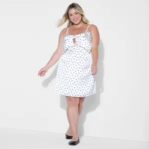 Women's Satin Bow Mini A-Line Dress - Wild Fable White/Black Polka Dots XXL
