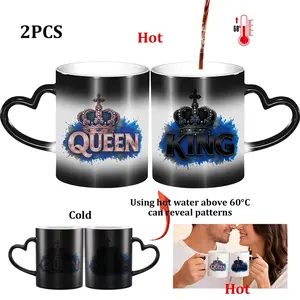 Magic Color-Changing Couple Mugs, Puzzle Heart Pattern Coffee Cups, Temperature Sensitive Color Reveal, 11 Oz, Funny Gift Mug, Valentine's Day Gift