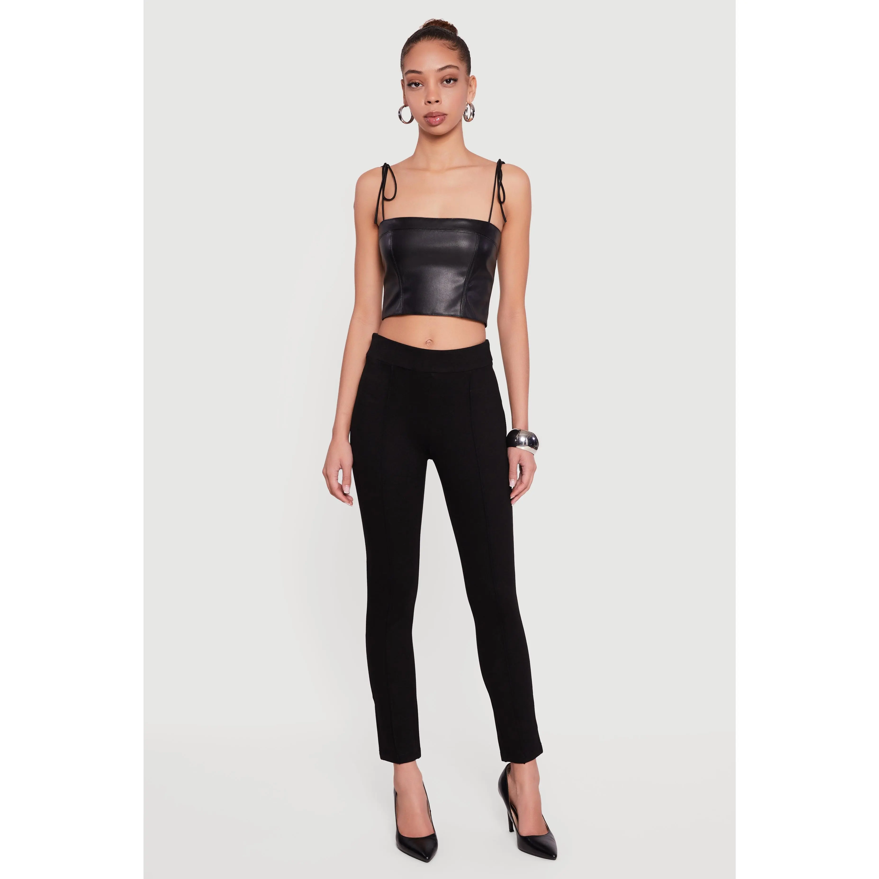 Slim Straight Pintuck Detail Pull On Pants