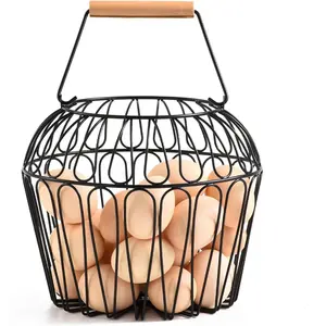Farmhouse Egg Baskets for Gathering  Egg With Handle, Round Metal Chicken Basket Collecting  Egg Holder for Countertop Kitchen