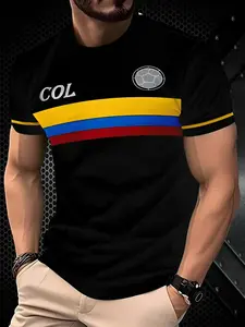 Colombia Men's Football Jersey Soccer Jersey & National Team Crew Neck Comfortable Sports Shirt with Colombia Flag Print, Ideal for Match, Training, Casual Wear, Sports Top
