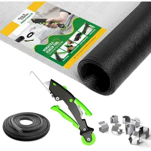 Window Screen Door Repair Replacement Kit, Includes Black 48"x118" Screen Mesh, Versatile Screen Roller Tool, 50Ft Spline, 8 Clips, Insect & Pet Proof Window Mesh Kit