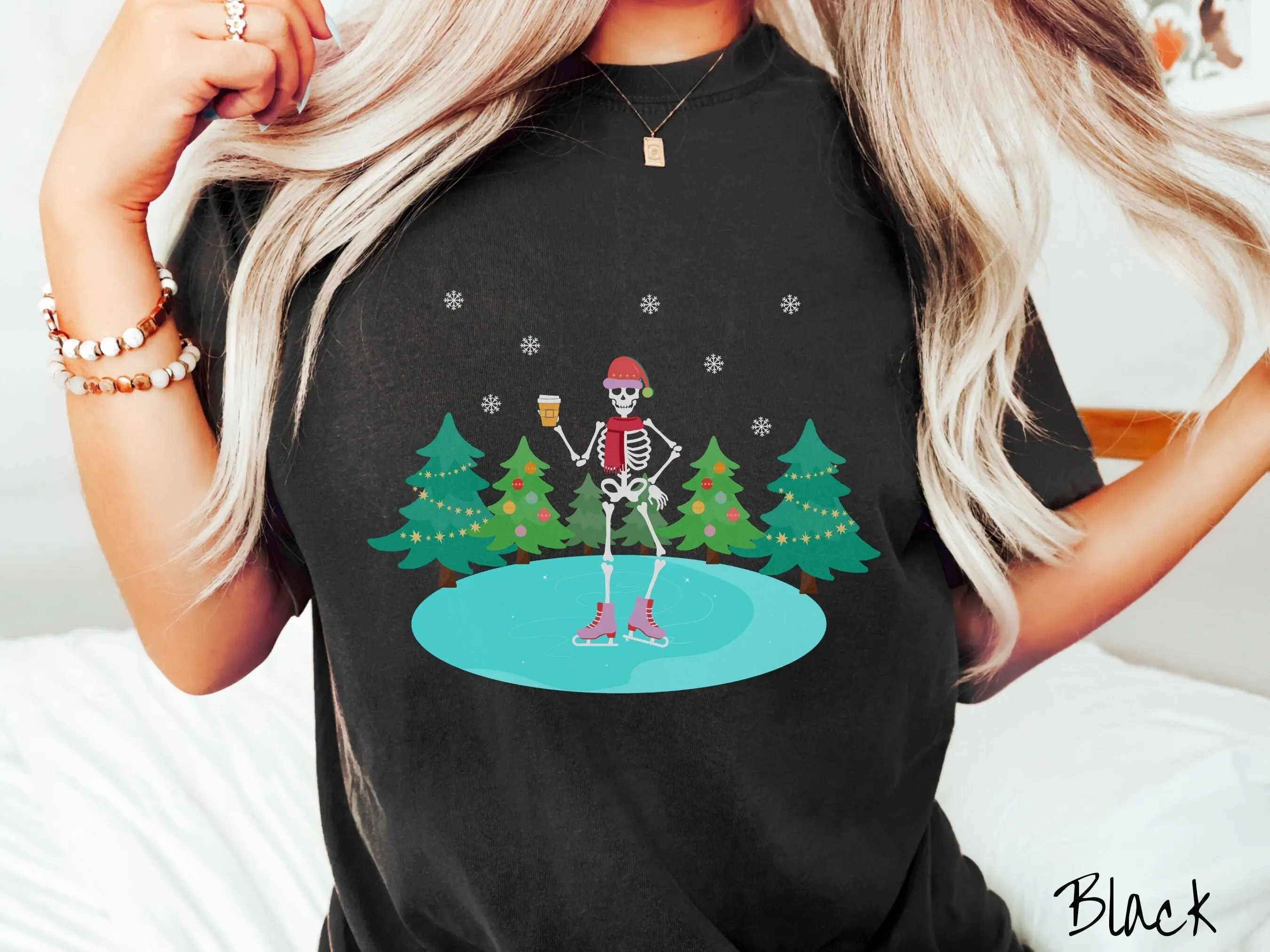 The Ice Skating Skeleton Shirt, Gift This To Your Coffee and Christmas Connoisseurs!