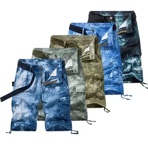Men’s tie-dye cargo shorts, multi-pocket summer casual shorts, suitable for hiking, belt design, everyday casual wear and outdoor outfits.