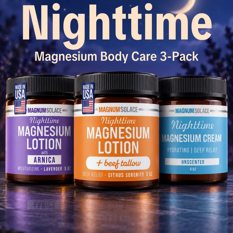 Nighttime Magnesium Body Care Bundle – Lavender Arnica Lotion, Citrus Tallow Lotion & Unscented Magnesium Cream – 3 Piece Set