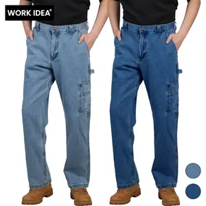 WORK IDEA Men's Fitted Carpenter Work Jeans - Cotton Denim with Tool Pockets & Hammer Loop