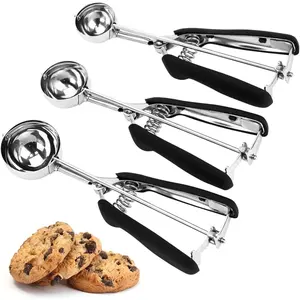 Cookie Scoop Set, 3 Count Ice Cream Scoop, Cookie Scoops for Baking Set of 3, 18/8 Stainless Steel Cookie Scooper for Baking, Ice Cream Scooper with Trigger Release, Cookie Dough Scoop with Non-slip Grip