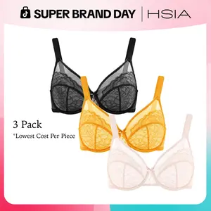 【3 Pack】 Enchante Lace Bra Set Floral Lace Underwire PLus Size Full Coverage Bra