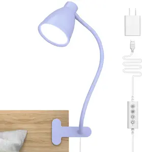 Desk Lamp with Clamp, 10W 38 LED Clip on Light, 5 Color 10 Brightness Auto Off Timer, Flexible Gooseneck Clip Lamp, Desk Lights for Office Home Bed Bedside Reading, Lilac Purple