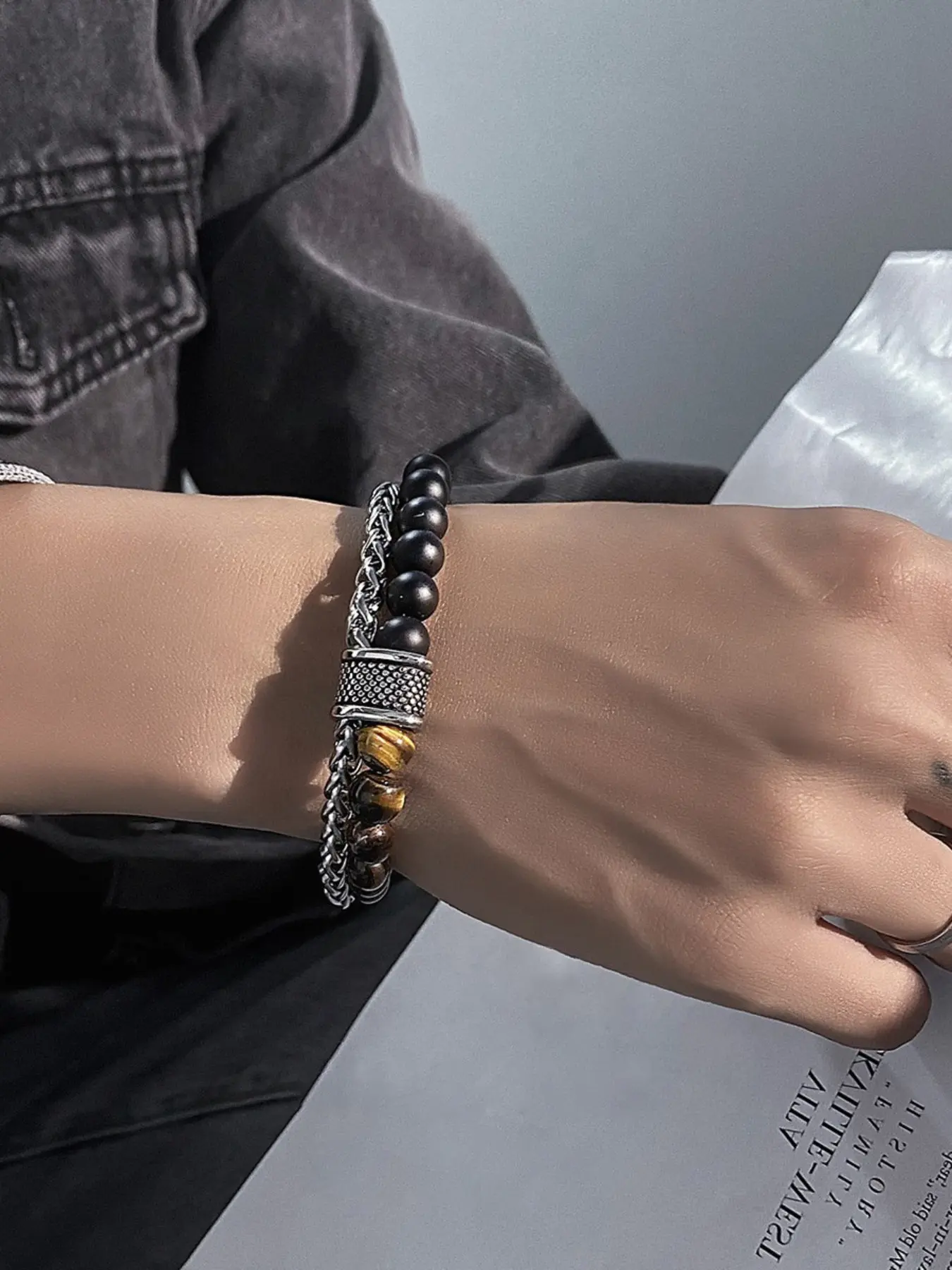 Men's Titanium Steel Bracelet, Agate Beaded Wristband, Casual Daily Wear Jewelry, High-End Design for Men, High Quality Bracelet, Premium Bracelet