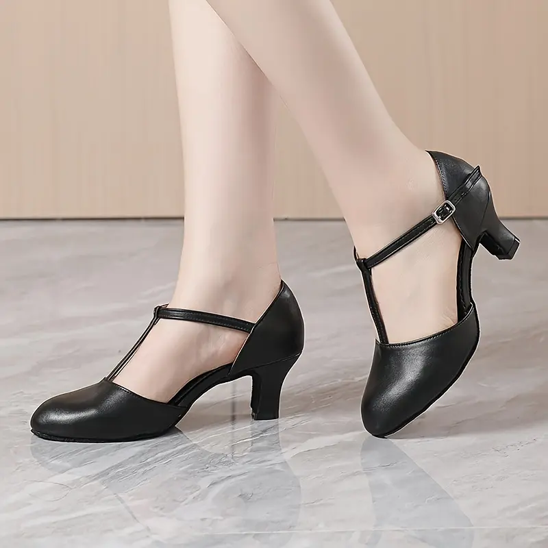 Women's Professional Latin Ballroom Dance Shoes, Toe Ladies T-Strap Modern Dance Pump Shoes - Indoor Only