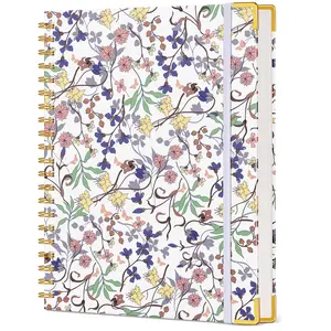Cute Spiral Notebook Journal for Women, 200 Pages Lined Notebooks 8.5” x 11”, A4 Large Hardcover Spiral Journals with 100 GSM Thick Paper, College Ruled Notebook for Writing Work School, Purple Floral