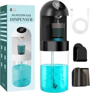 Automatic Mouthwash Dispenser for Bathroom 20.29 oz, Wall-Mounted Electric Mouth Wash Dispensers with 2  Cups, 4 Dispensing Modes for  Family Couple Use (Black)