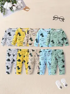 Toddler Boy's Dinosaur Print Sweatshirt & Pants Set, Casual Soft Comfy Long Sleeve Pullover & Elastic Waist Trousers, Kids Clothes for Spring & Fall, Baby Boy Clothes