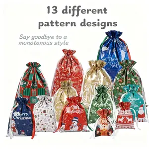 52PCS Christmas Gift Bags Set with Tags 13 Unique Designs Reusable Drawstring Goody Bags for Presents in 4 Sizes Eco-friendly & Budget-friendly Easy and Quick to Use