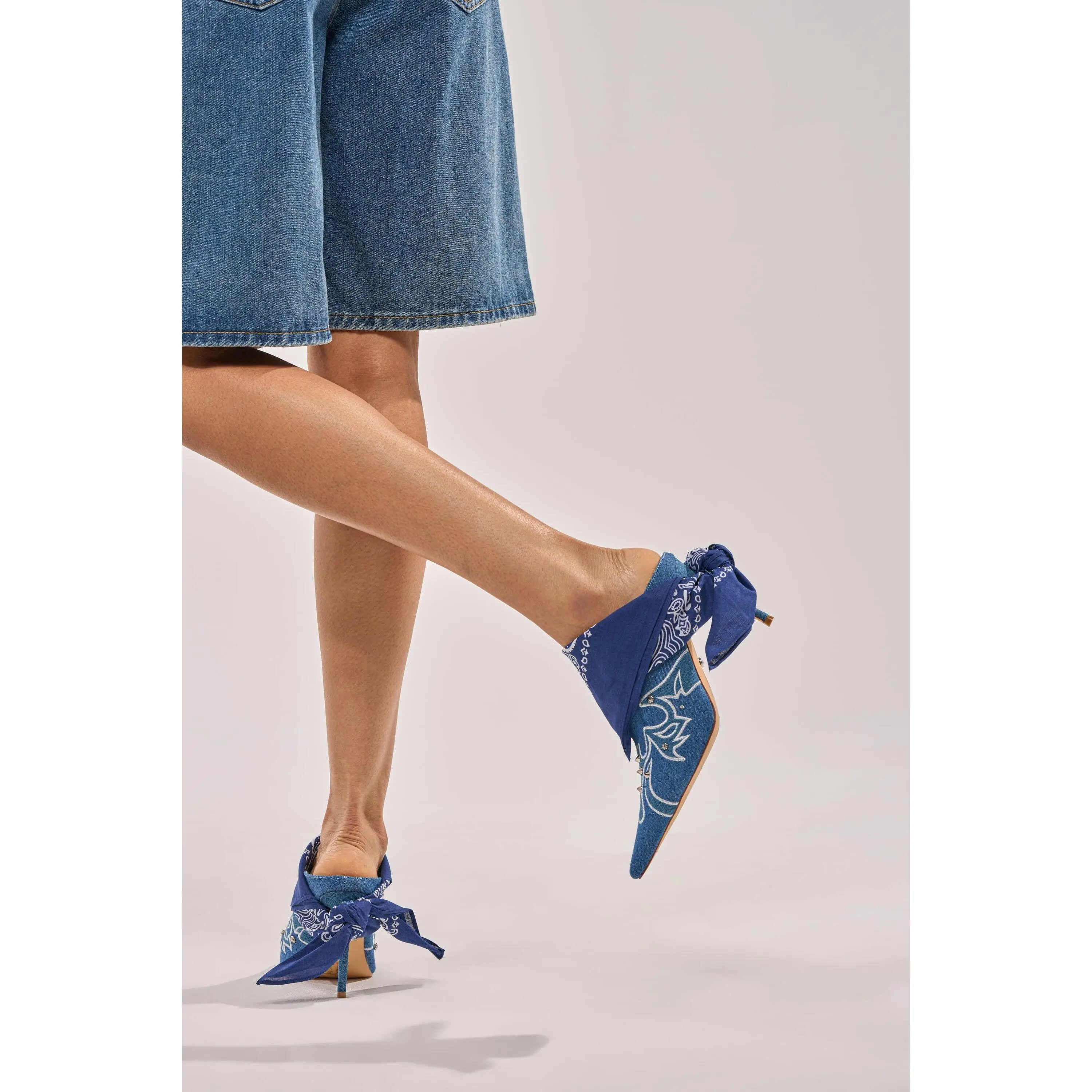 AZALEA WANG TAVINE DENIM MULE PUMP WITH BANDANA DETAIL