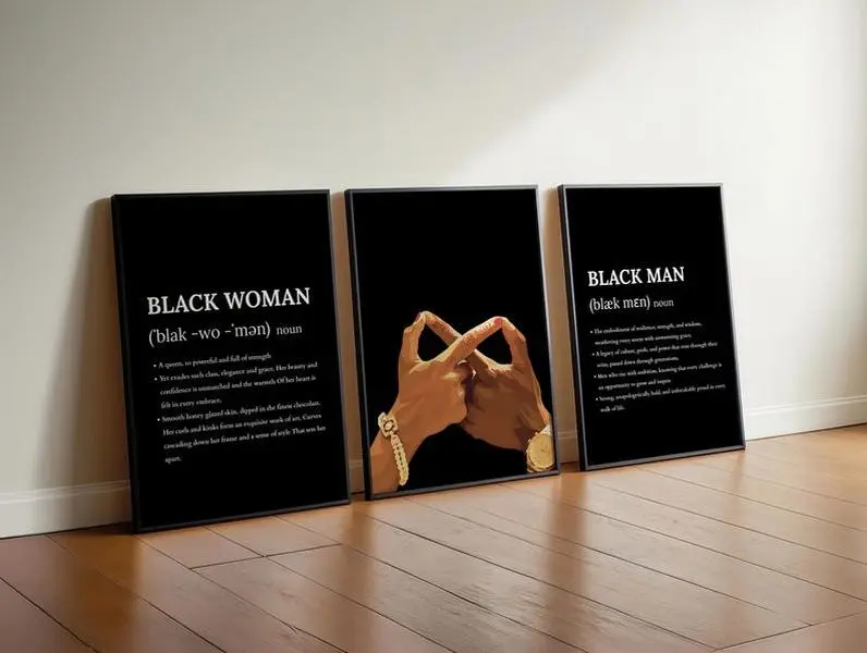 Set of 3 - Black Love Wall Art Prints: Afro-Modern Home Décor Poster #9191
